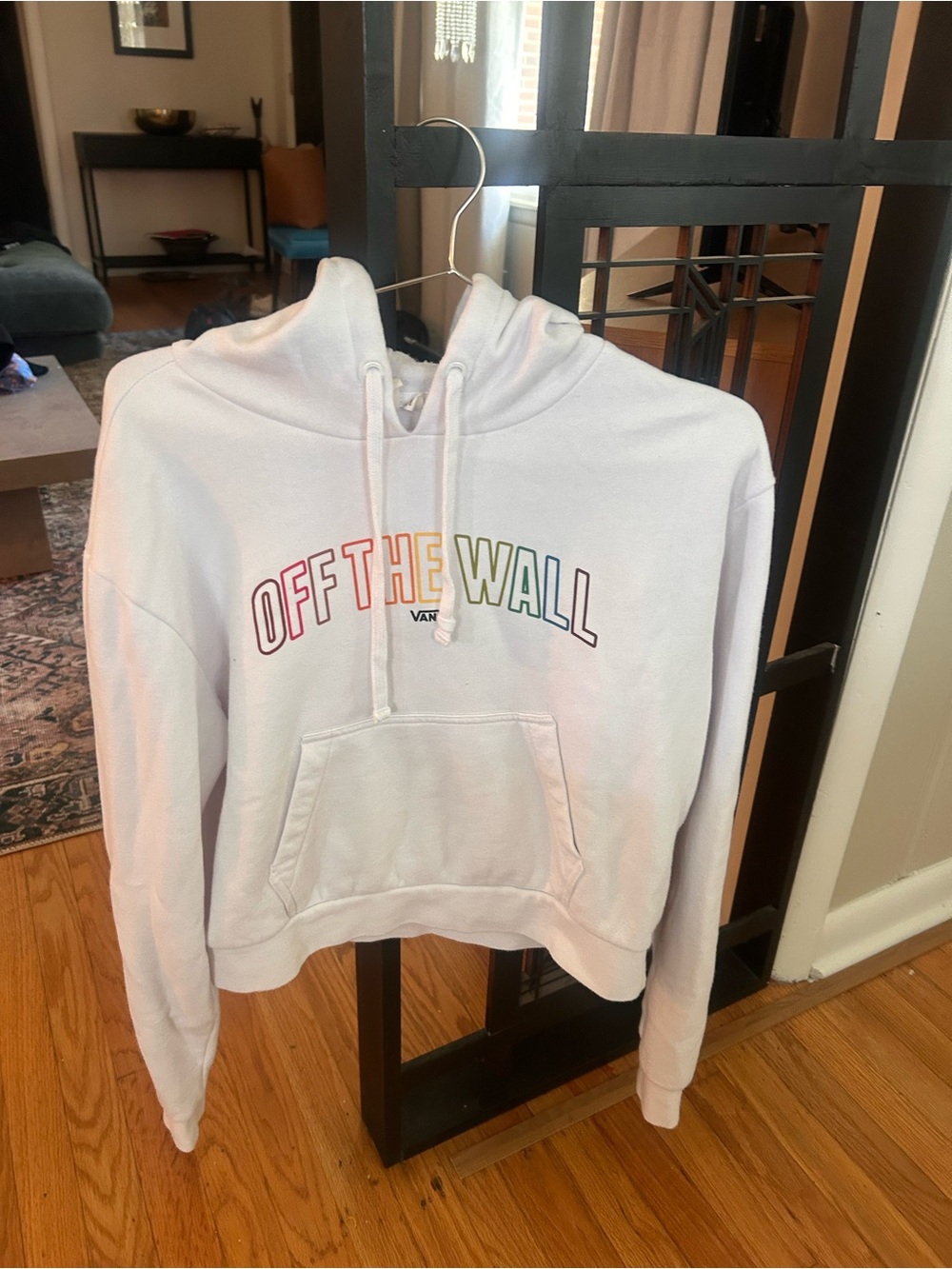 Vans White Hoodie with Rainbow 'OFF THE WALL' Text